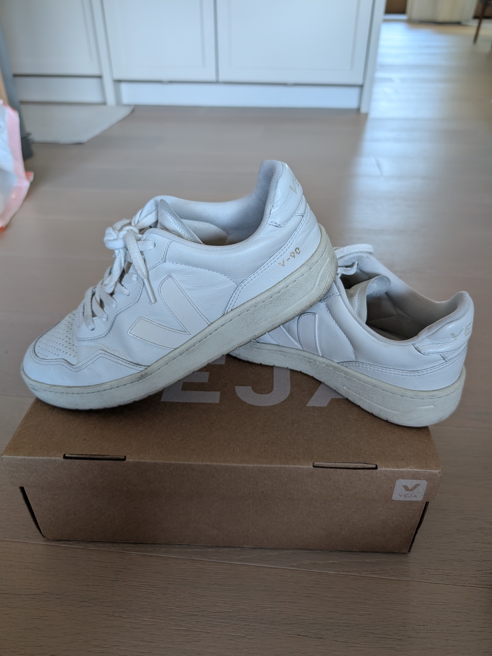 Veja White Leather V-90 Low-Top Sneakers